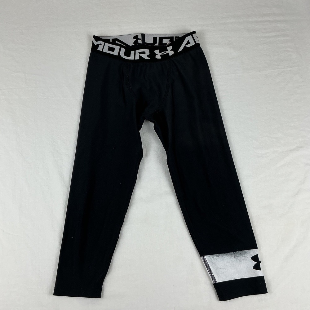 Under Armour Youth Small Heatgear fitted compression leggings black & white